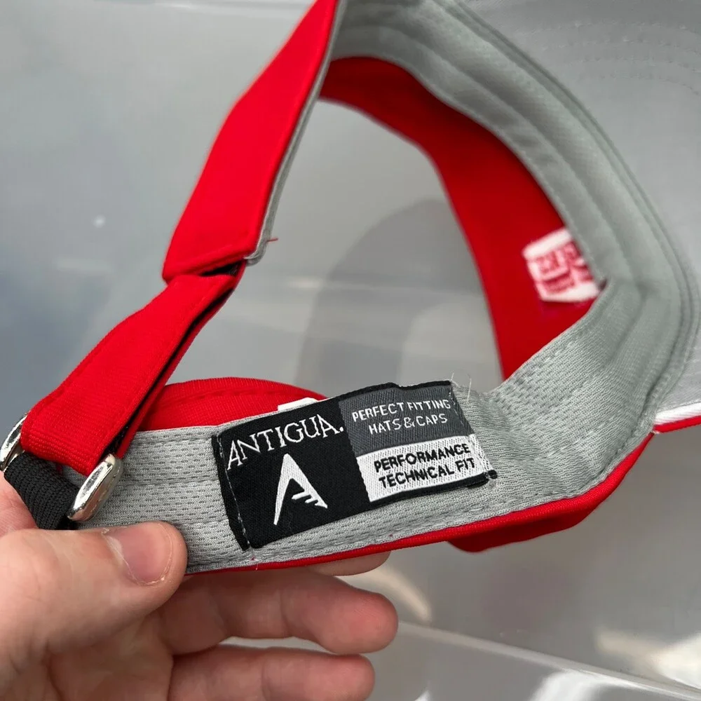 Antigua Rogers Visor Mens Adjustable Red‎ Strap Cap Farm Equipment Seed Tractor